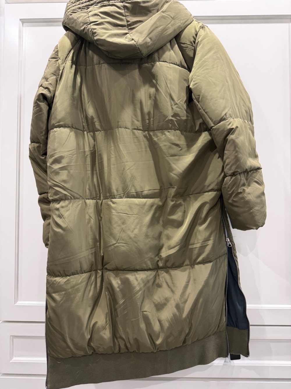 Free People Olive Green Long Quilted Puffer Coat with Hood - Picture 2 of 5